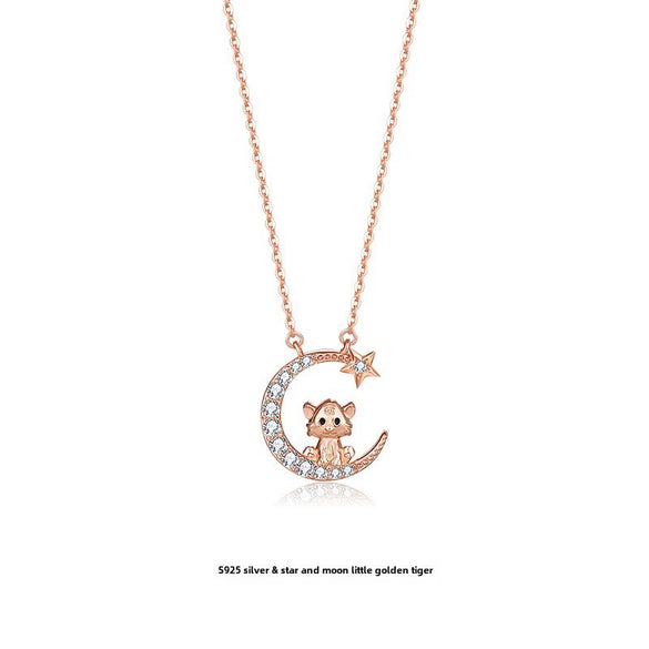 Wholesale Zodiac Dragon Pendant Necklace In Sterling Silver With Rose Gold Electroplated Cross Clavicle Chain And Star Moon Design