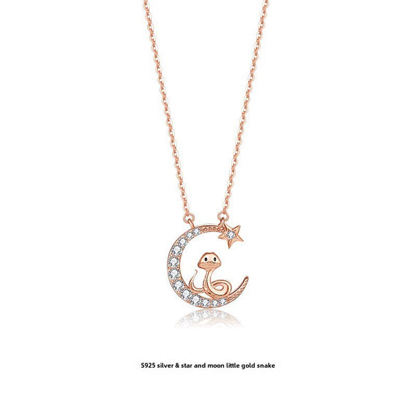 Wholesale Zodiac Dragon Pendant Necklace In Sterling Silver With Rose Gold Electroplated Cross Clavicle Chain And Star Moon Design