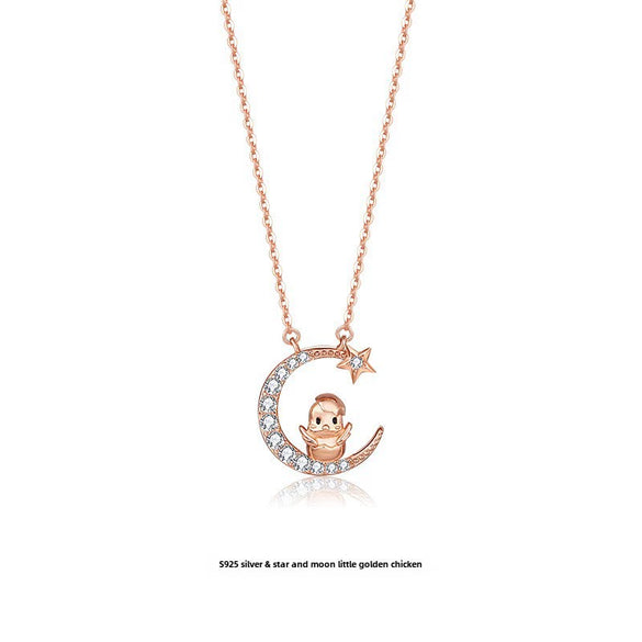Wholesale Zodiac Dragon Pendant Necklace In Sterling Silver With Rose Gold Electroplated Cross Clavicle Chain And Star Moon Design