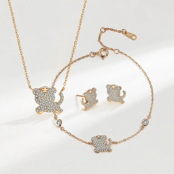 Wholesale Zodiac Necklace Women's Sterling Silver Rose Gold Plated Tiger Pendant Clavicle Chain