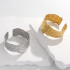 Wide Adjustable Open Titanium Steel Bracelet With Irregular Pattern 18K Gold Plated