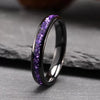 Wide Arc Tungsten Steel Ring With Black Electroplated Finish Goldtone Detail And Purple Crystal Inlay Minimalist Geometric Unisex Jewelry