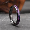 Wide Arc Tungsten Steel Ring With Black Electroplated Finish Goldtone Detail And Purple Crystal Inlay Minimalist Geometric Unisex Jewelry