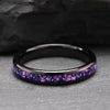 Wide Arc Tungsten Steel Ring With Black Electroplated Finish Goldtone Detail And Purple Crystal Inlay Minimalist Geometric Unisex Jewelry