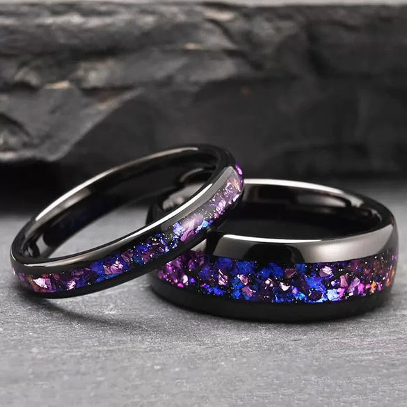 Wide Arc Tungsten Steel Ring With Black Finish And Purple Crystal Inlay Geometric Minimalist Electroplated Jewelry For Unisex Wear