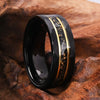 Wide Black Electroplated Tungsten Steel Ring With Gold Foil And Meteorite Inlay Minimalist Geometric Unisex Jewelry