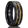 Wide Black Electroplated Tungsten Steel Ring With Gold Foil And Meteorite Inlay Minimalist Geometric Unisex Jewelry