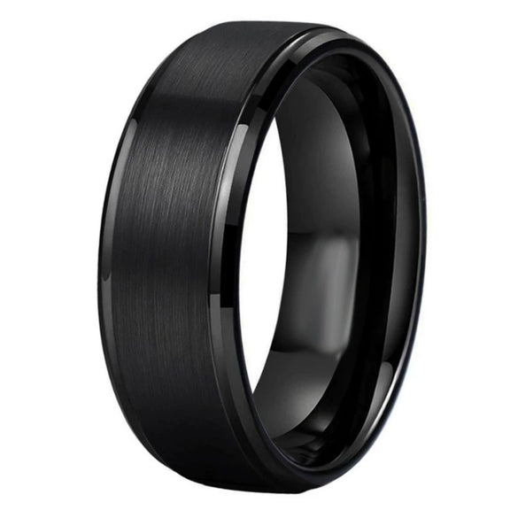 Wide Black Matte Textured Tungsten Steel Ring Geometric Casual Unisex Couple Band With Precision Crafted Finish