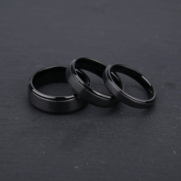 Wide Black Matte Textured Tungsten Steel Ring Geometric Casual Unisex Couple Band With Precision Crafted Finish