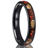 Wide Black Tungsten Steel Ring With Red Opal And Goldtone Inlay Electroplated Minimalist Geometric Unisex Jewelry