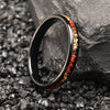 Wide Black Tungsten Steel Ring With Red Opal And Goldtone Inlay Electroplated Minimalist Geometric Unisex Jewelry