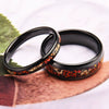 Wide Black Tungsten Steel Ring With Red Opal And Goldtone Inlay Electroplated Minimalist Geometric Unisex Jewelry