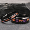 Wide Black Tungsten Steel Rings With Crushed Gold Foil And Amethyst Inlay Electroplated Minimalist Geometric Unisex Jewelry