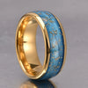 Wide Curved Goldplated Tungsten Steel Ring With Blue Liquid Gold Foil Geometric Minimalist Design For Unisex Jewelry