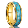 Wide Curved Goldplated Tungsten Steel Ring With Blue Liquid Gold Foil Geometric Minimalist Design For Unisex Jewelry