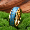 Wide Curved Goldplated Tungsten Steel Ring With Blue Liquid Gold Foil Geometric Minimalist Design For Unisex Jewelry
