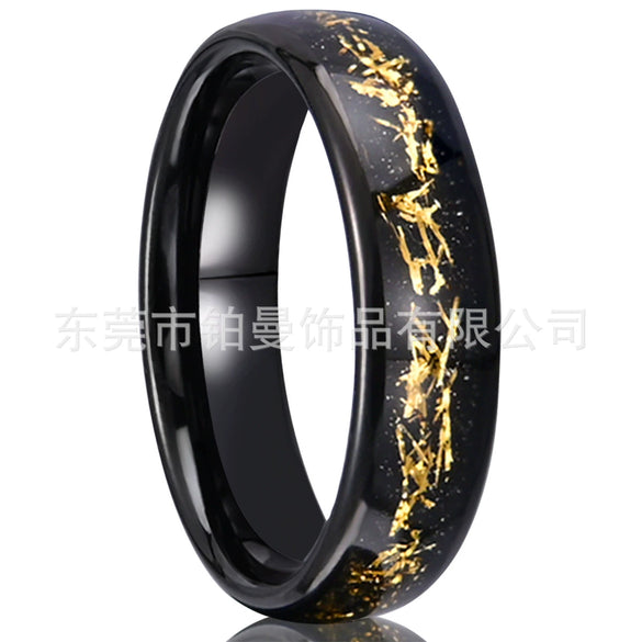 Wide Curved Tungsten Steel Ring With Black Gold Wire Inlay Electroplated Minimalist Geometric Unisex Jewelry