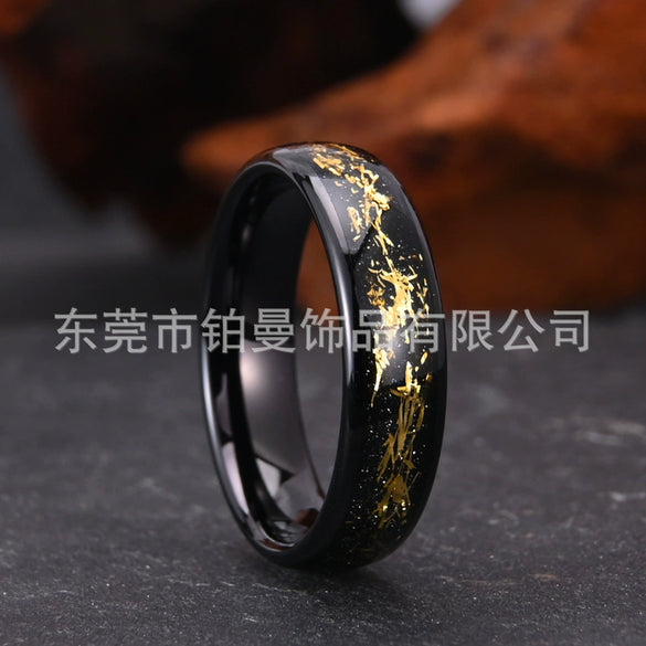Wide Curved Tungsten Steel Ring With Black Gold Wire Inlay Electroplated Minimalist Geometric Unisex Jewelry