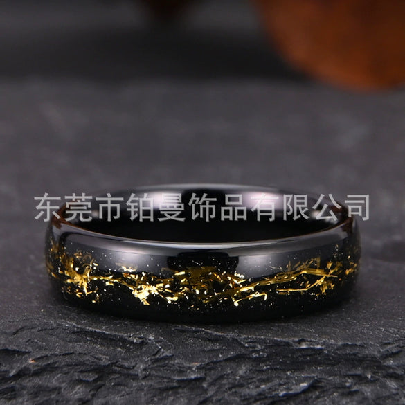 Wide Curved Tungsten Steel Ring With Black Gold Wire Inlay Electroplated Minimalist Geometric Unisex Jewelry