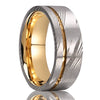 Wide Damascus Steel Ring With Gold Plated Finish Minimalist Geometric Unisex Jewelry Accessory