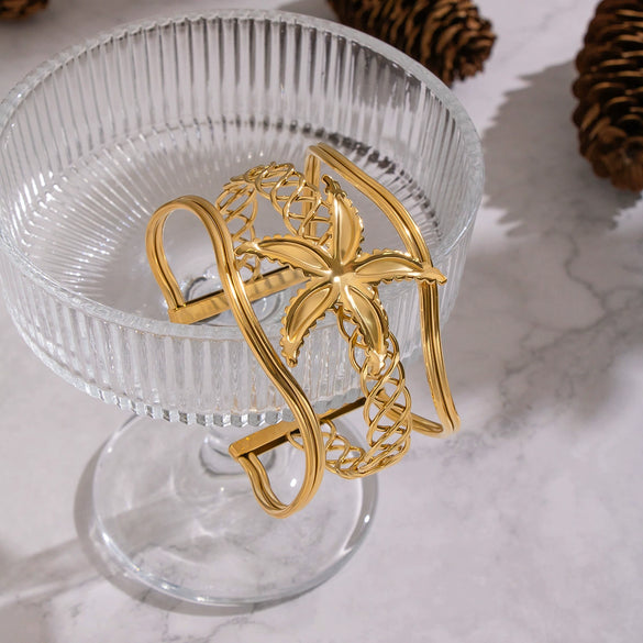 Wide Exaggerated Flower Cut Out Electroplated Stainless Steel Bracelet Jewelry Accessories