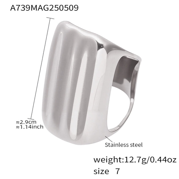 Wide Face Exaggerated Personality Fashion Ol Geometric Stainless Steel Casting Electroplated Finger Ring