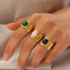 Wide Face Screw Twill Open Oval Ring Stainless Steel With Natural Stone Vintage Style Pvdp Furnace Real Gold Treatment For Women
