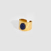 Wide Face Screw Twill Open Oval Ring Stainless Steel With Natural Stone Vintage Style Pvdp Furnace Real Gold Treatment For Women