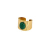 Wide Face Screw Twill Open Oval Ring Stainless Steel With Natural Stone Vintage Style Pvdp Furnace Real Gold Treatment For Women
