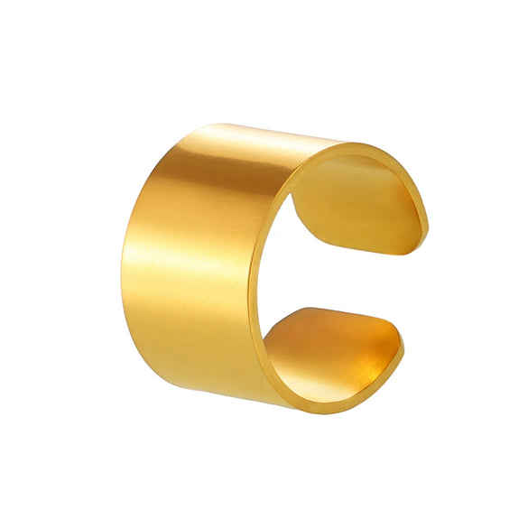 Wide Glazed Open Ring Cold Style Simple Stainless Steel Pvd Plated 18K True Gold Geometric Women's Food Finger Ring