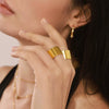 Wide Glazed Open Ring Cold Style Simple Stainless Steel Pvd Plated 18K True Gold Geometric Women's Food Finger Ring