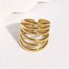 Wide Gold Plated Stainless Steel Open Ring For Women With Hollow Geometric Lines In Minimalist Style