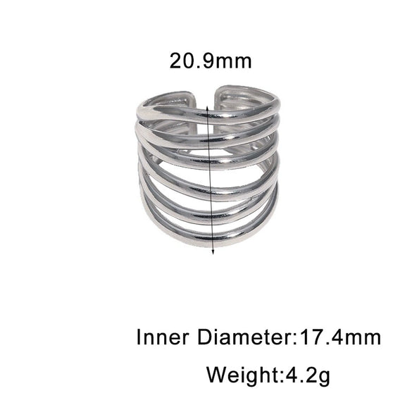 Wide Gold Plated Stainless Steel Open Ring For Women With Hollow Geometric Lines In Minimalist Style