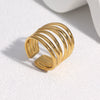Wide Gold Plated Stainless Steel Open Ring For Women With Hollow Geometric Lines In Minimalist Style