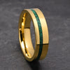 Wide Goldplated Tungsten Steel Rings With Green Malachite Geometric Design For Couples Minimalist Unisex Jewelry