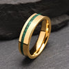 Wide Goldplated Tungsten Steel Rings With Green Malachite Geometric Design For Couples Minimalist Unisex Jewelry