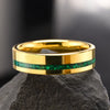 Wide Goldplated Tungsten Steel Rings With Green Malachite Geometric Design For Couples Minimalist Unisex Jewelry
