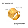 Wide Hammer Pattern Geometric Fashion Ring In Stainless Steel With 18K Real Gold Plated