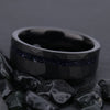 Wide Hammered Black Tungsten Steel Ring With Crushed Blue Sandstone Detail And Goldtoned Electroplated Finish Minimalist Geometric Unisex Jewelry