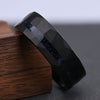 Wide Hammered Black Tungsten Steel Ring With Crushed Blue Sandstone Detail And Goldtoned Electroplated Finish Minimalist Geometric Unisex Jewelry