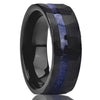 Wide Hammered Black Tungsten Steel Ring With Crushed Blue Sandstone Detail And Goldtoned Electroplated Finish Minimalist Geometric Unisex Jewelry