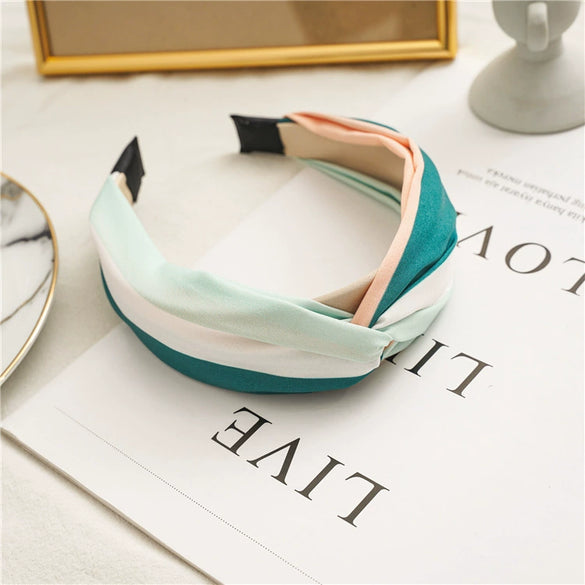 Wide Headband Cloth Colorblocking Knotted Women's Hair Accessory