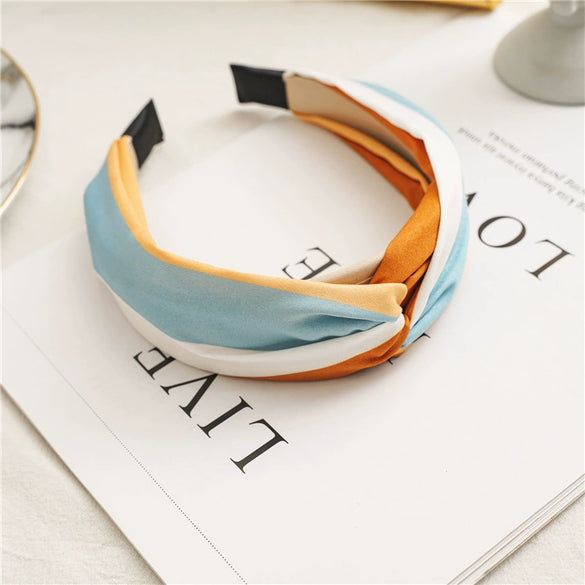 Wide Headband Cloth Colorblocking Knotted Women's Hair Accessory