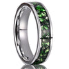 Wide Minimalist Geometric Gold Tone Tungsten Steel Ring Set With Green Crystal Accents Unisex Electroplated Jewelry