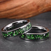 Wide Minimalist Geometric Gold Tone Tungsten Steel Ring Set With Green Crystal Accents Unisex Electroplated Jewelry