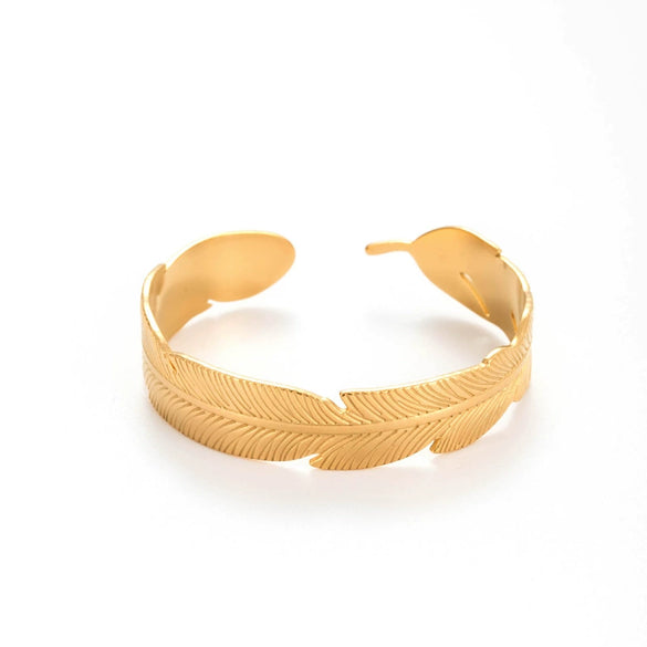 Wide Open Adjustable Titanium Steel Bracelet With Electroplating Treatment And Plants And Flowers Style