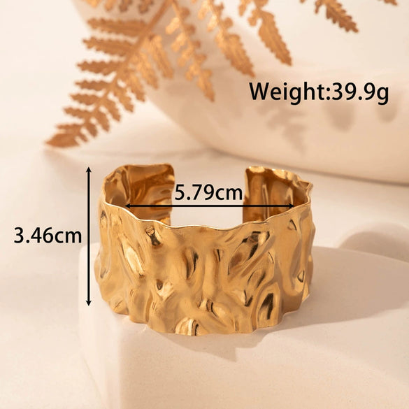 Wide Open Adjustable Titanium Steel Bracelet With Electroplating Treatment And Plants And Flowers Style