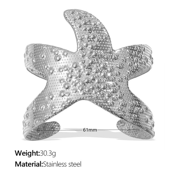 Wide Opening Cut Out Starfish 316L Stainless Steel 18K Gold Plated Electroplated Bracelet For Women