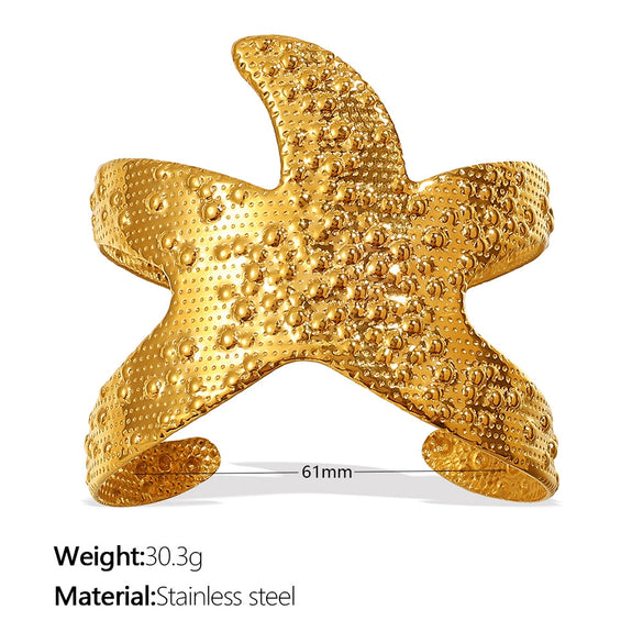 Wide Opening Cut Out Starfish 316L Stainless Steel 18K Gold Plated Electroplated Bracelet For Women