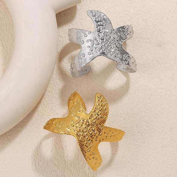 Wide Opening Cut Out Starfish 316L Stainless Steel 18K Gold Plated Electroplated Bracelet For Women